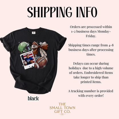Football Comfort Colors Photo Shirt Football Mom TShirt Custom Game Day Shirt Gift for Mom High School Football Team Cheer Shirt