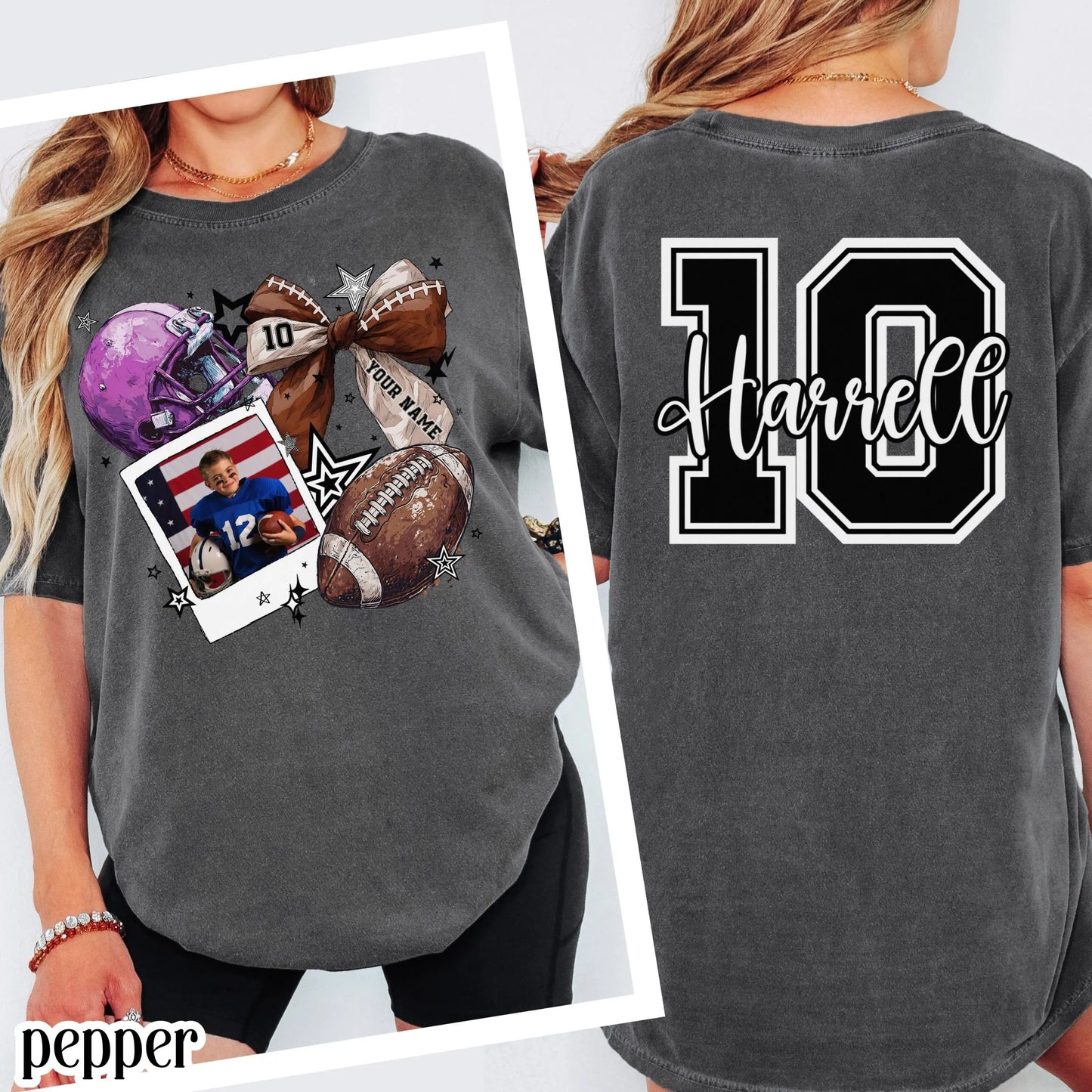 Football Comfort Colors Photo Shirt Football Mom TShirt Custom Game Day Shirt Gift for Mom High School Football Team Cheer Shirt