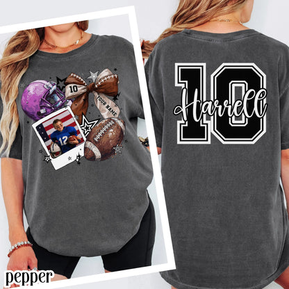 Football Comfort Colors Photo Shirt Football Mom TShirt Custom Game Day Shirt Gift for Mom High School Football Team Cheer Shirt