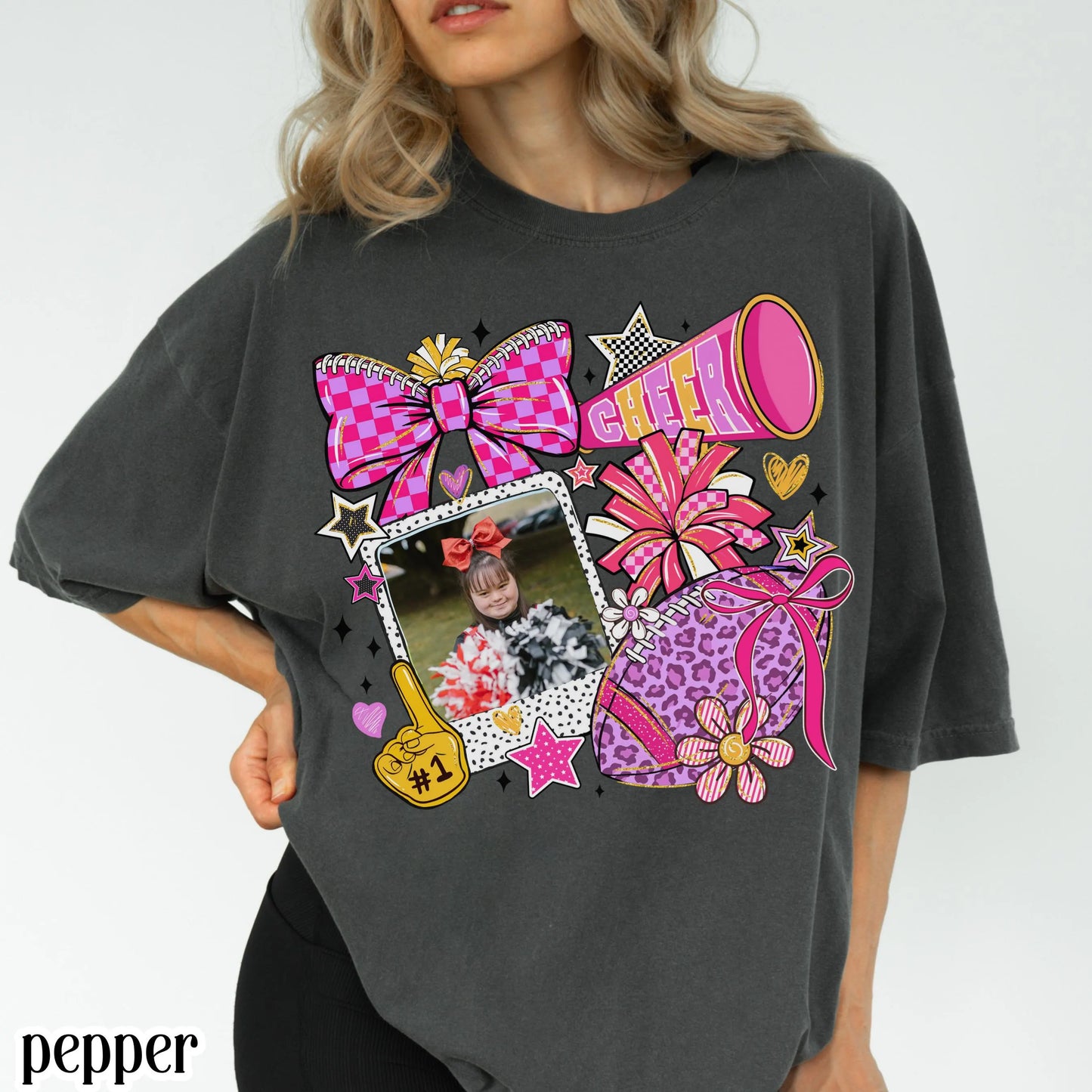 Cheer Comfort Colors Photo Shirt Cheer Mom Custom Game Day Tee Gift for Mom High School Cheerleading Team Shirt Cheerleader Tshirt