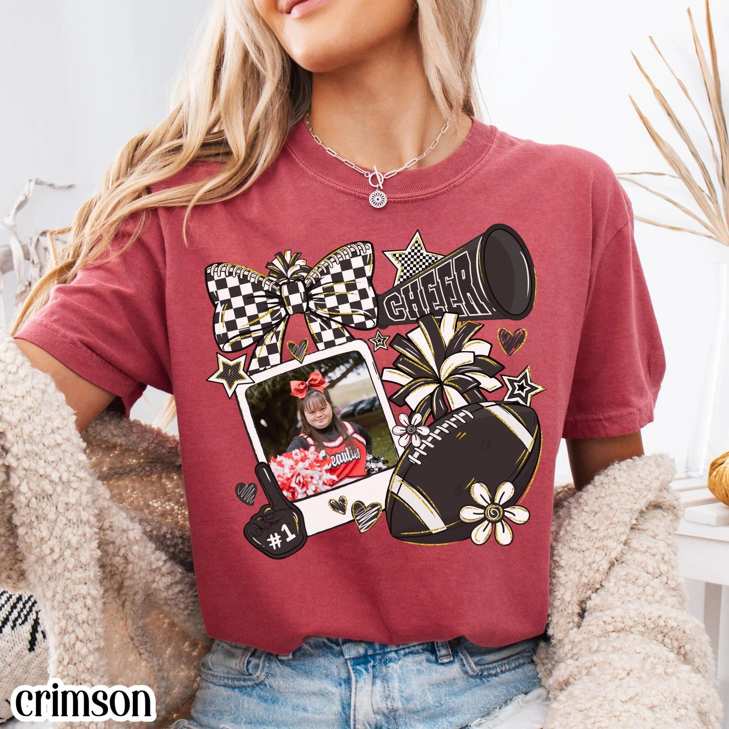Cheer Comfort Colors Photo Shirt Cheer Mom Custom Game Day Tee Gift for Mom High School Cheerleading Team Shirt Cheerleader Tshirt