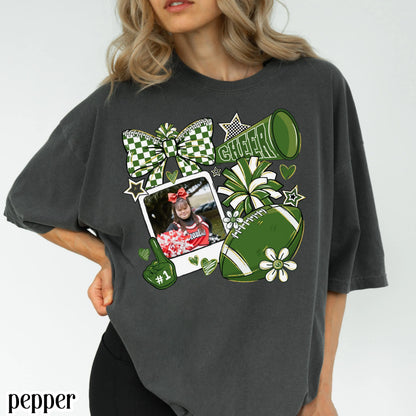 Cheer Comfort Colors Photo Shirt Cheer Mom Custom Game Day Tee Gift for Mom High School Cheerleading Team Shirt Cheerleader Tshirt