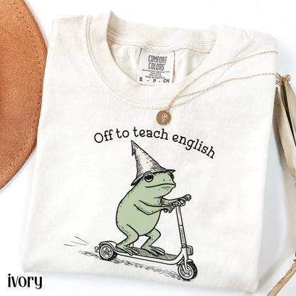 English Teacher Frog Comfort Colors Shirt Teaching Literature Tee High School Teacher TShirt Funny Frog Scooter Gift For English Teacher