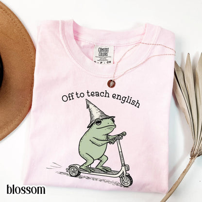 English Teacher Frog Comfort Colors Shirt Teaching Literature Tee High School Teacher TShirt Funny Frog Scooter Gift For English Teacher