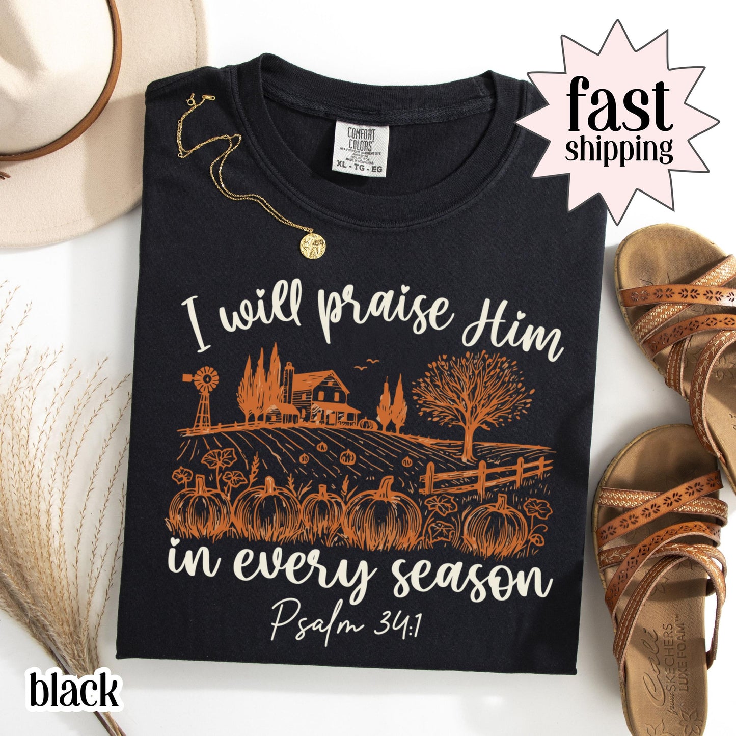 Bible Verse Pumpkin Farm Comfort Colors Tee