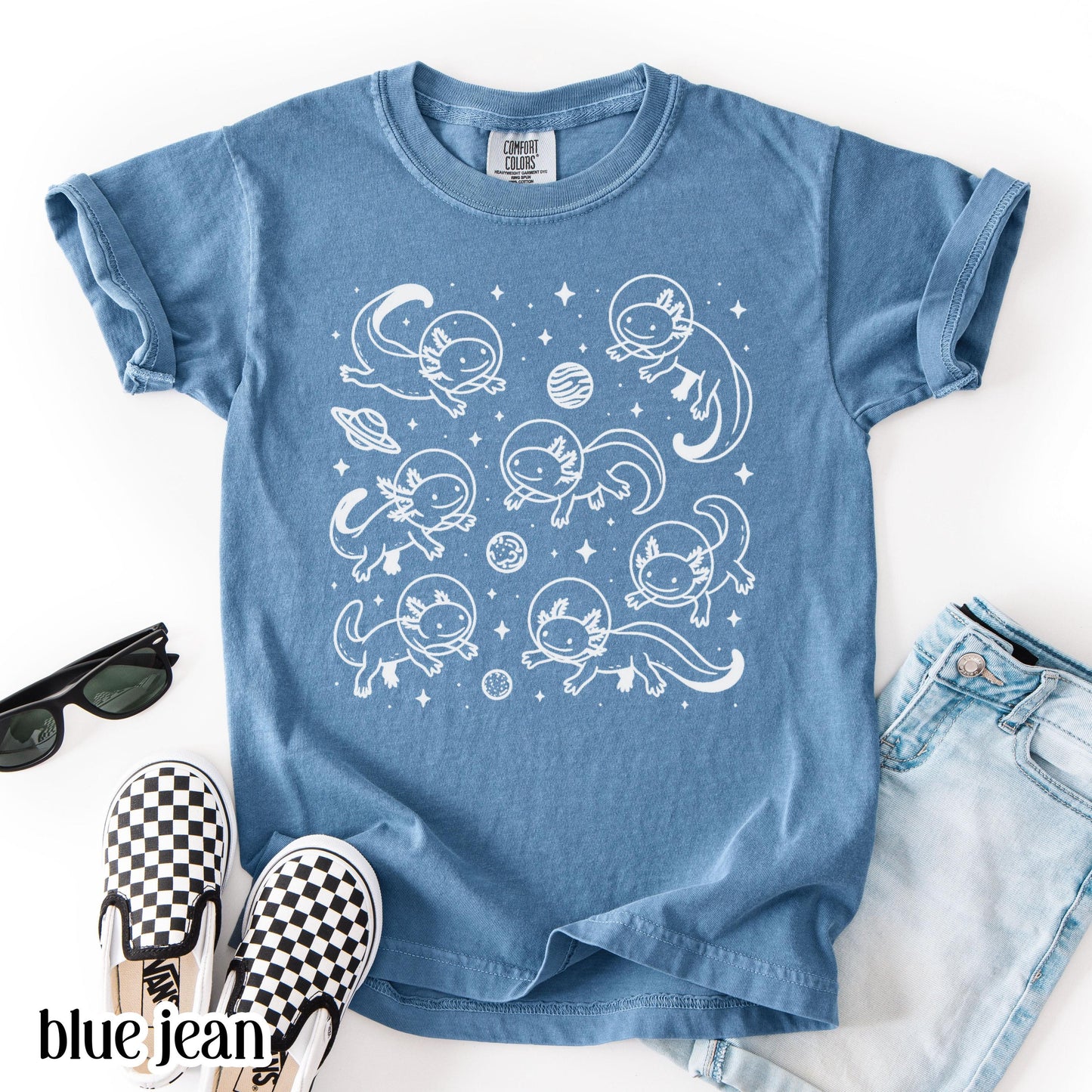 Space Axolotl Youth Shirt Comfort Colors Astronaut Planet Tee Axolotl Lover Kid School Tshirt Christmas Gift For Daughter Son Shirt