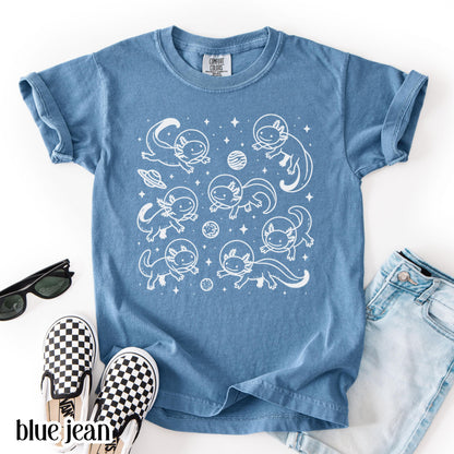 Space Axolotl Youth Shirt Comfort Colors Astronaut Planet Tee Axolotl Lover Kid School Tshirt Christmas Gift For Daughter Son Shirt