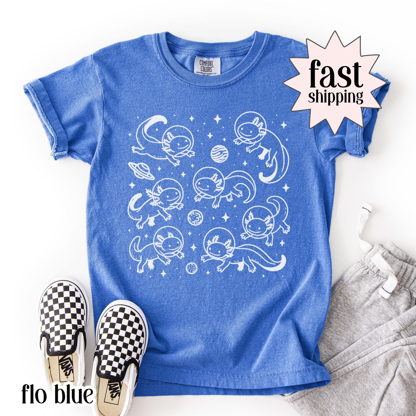 Space Axolotl Youth Shirt Comfort Colors Astronaut Planet Tee Axolotl Lover Kid School Tshirt Christmas Gift For Daughter Son Shirt