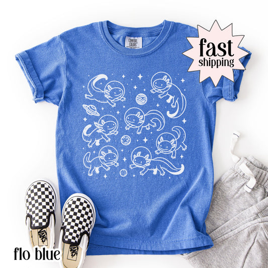 Space Axolotl Youth Shirt Comfort Colors Astronaut Planet Tee Axolotl Lover Kid School Tshirt Christmas Gift For Daughter Son Shirt