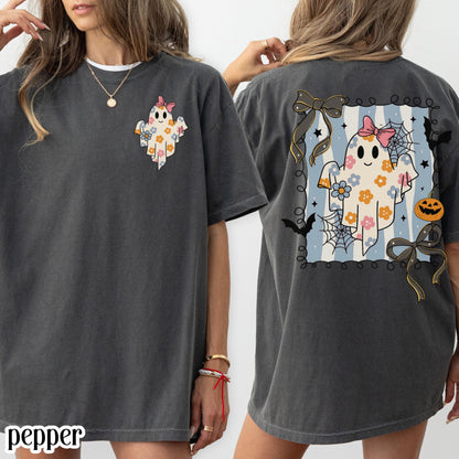 Girly Pumpkin Bow Ghost Comfort Colors Tee