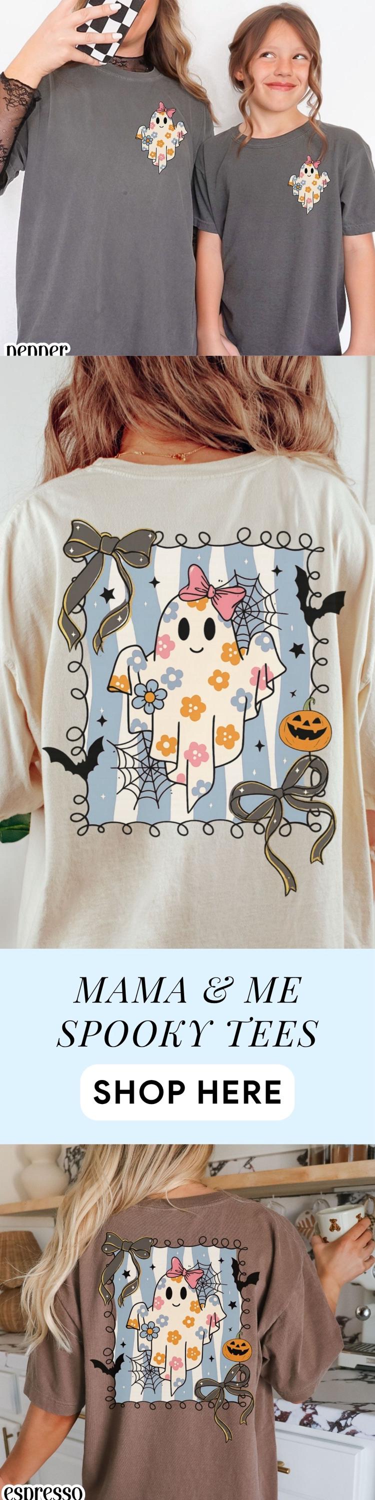 Girly Pumpkin Bow Ghost Comfort Colors Tee
