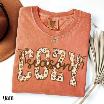 Cozy Season Pumpkin Floral Comfort Colors Tee