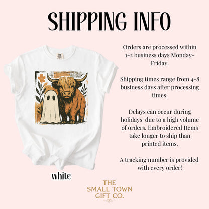 Halloween Ghost Highland Cow Comfort Colors Tee