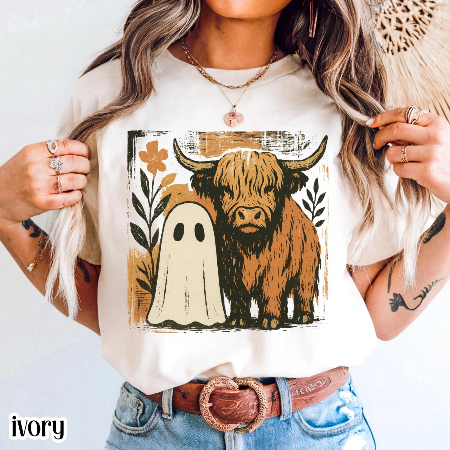 Halloween Ghost Highland Cow Comfort Colors Tee