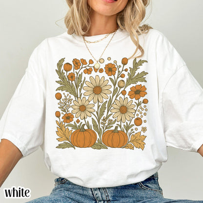 Fall Floral Pumpkin Comfort Colors Tee