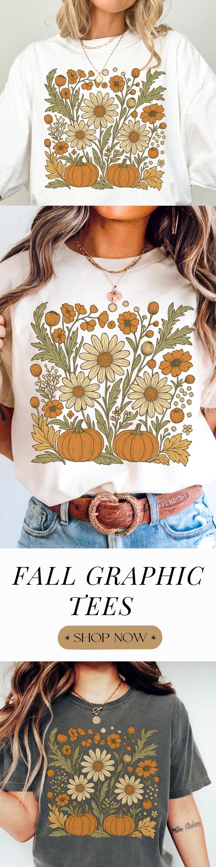 Fall Floral Pumpkin Comfort Colors Tee