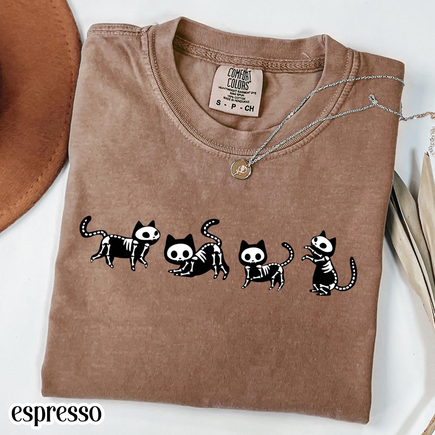 Black Cat Skeleton Comfort Colors Tee