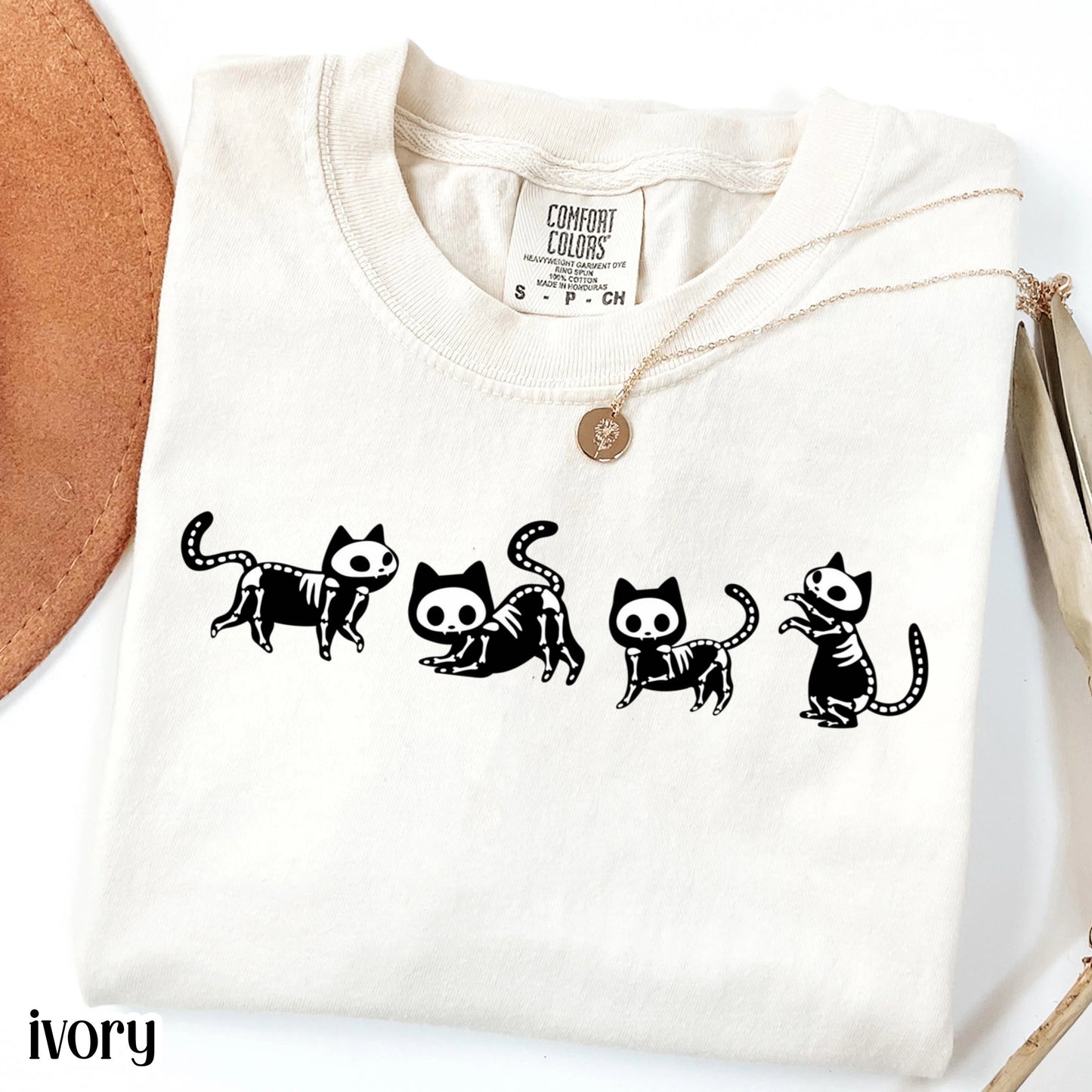 Black Cat Skeleton Comfort Colors Tee