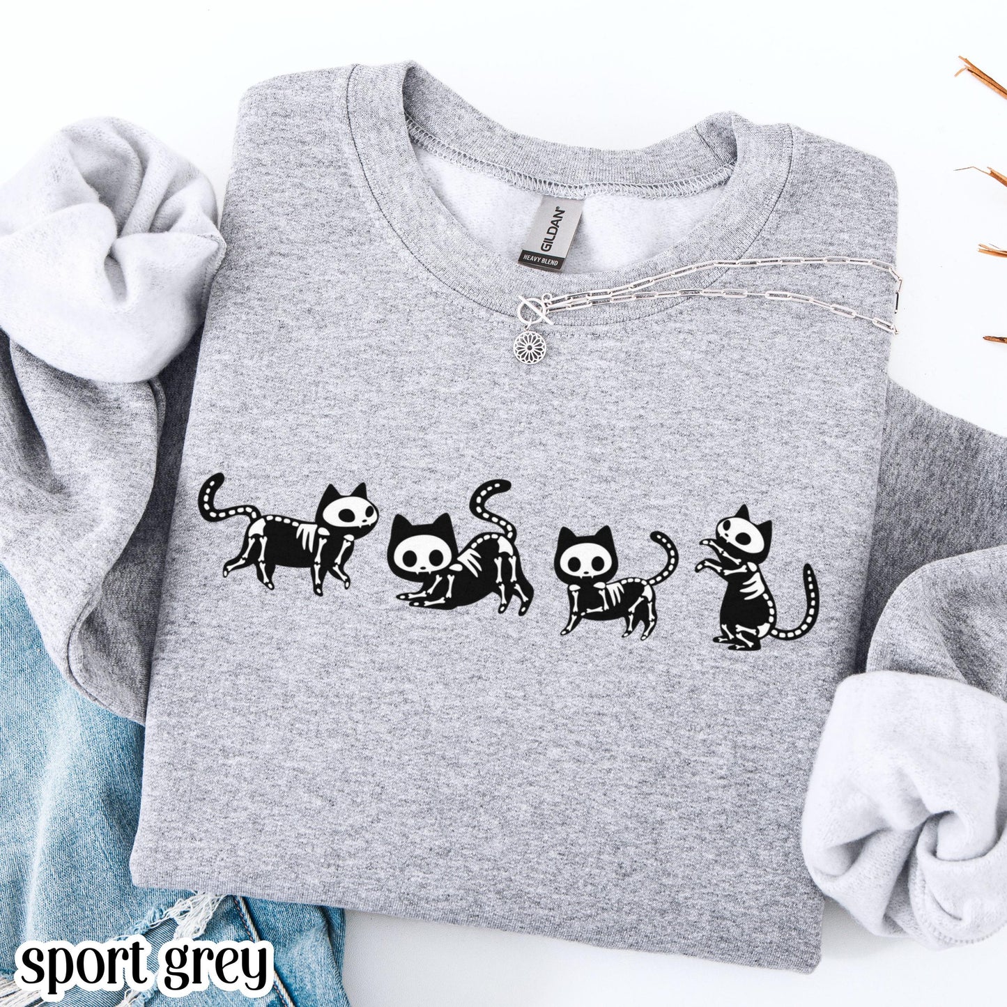 Skeleton Black Cat Halloween Sweatshirt