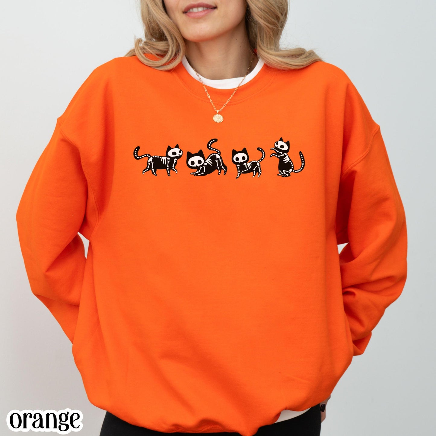 Skeleton Black Cat Halloween Sweatshirt