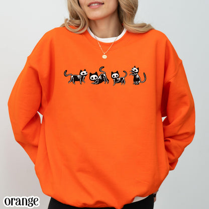 Skeleton Black Cat Halloween Sweatshirt