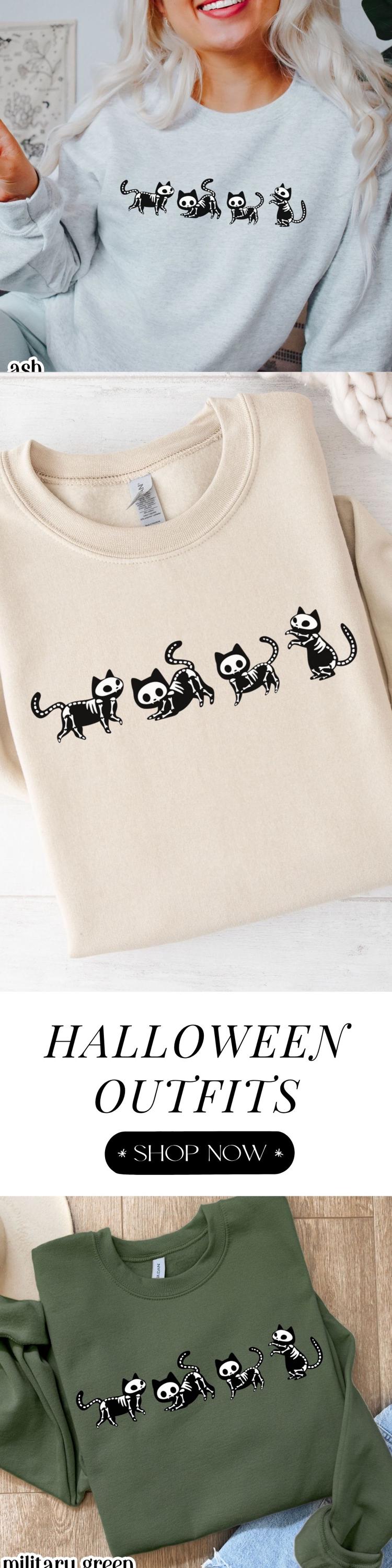 Skeleton Black Cat Halloween Sweatshirt