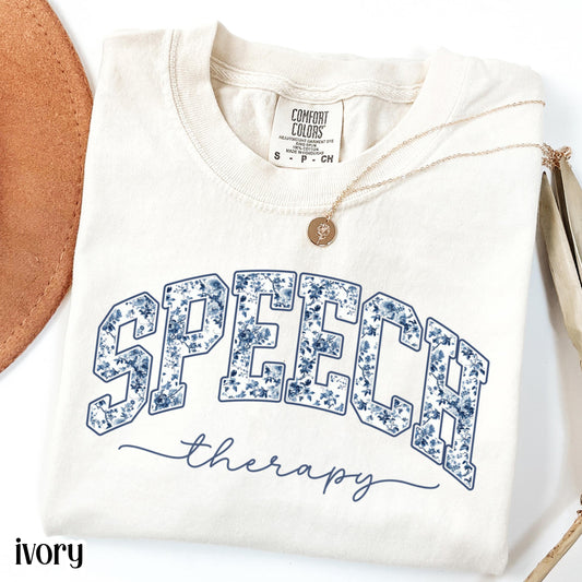 Speech Therapy Comfort Color Shirt Toile de Jouy Speech Language Pathologist Tshirt SLP Christmas Gift New Speech Therapist Floral Tee