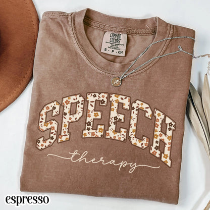Speech Therapy Comfort Color Shirt Fall Retro Speech Language Pathologist Tshirt SLP Christmas Gift New Speech Therapist Floral Tee