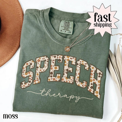 Speech Therapy Comfort Color Shirt Fall Retro Speech Language Pathologist Tshirt SLP Christmas Gift New Speech Therapist Floral Tee