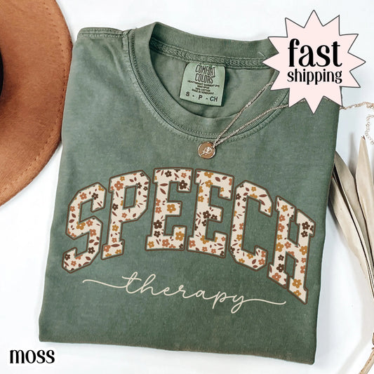 Speech Therapy Comfort Color Shirt Fall Retro Speech Language Pathologist Tshirt SLP Christmas Gift New Speech Therapist Floral Tee