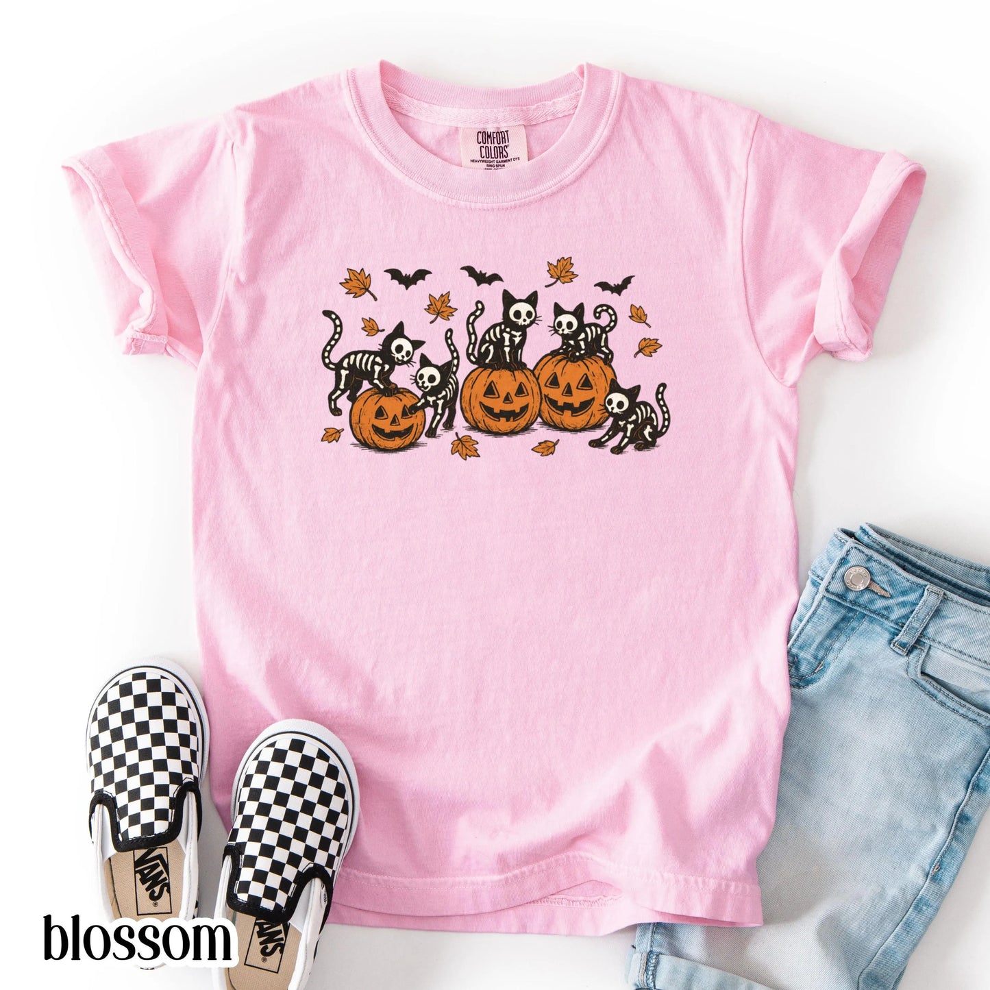 Comfort Colors Kids Halloween Shirt Cat Shirt Youth Halloween Shirt Pumpkin Kitten Tee Fall Spooky Season TShirt Pumpkin Costume T-Shrit