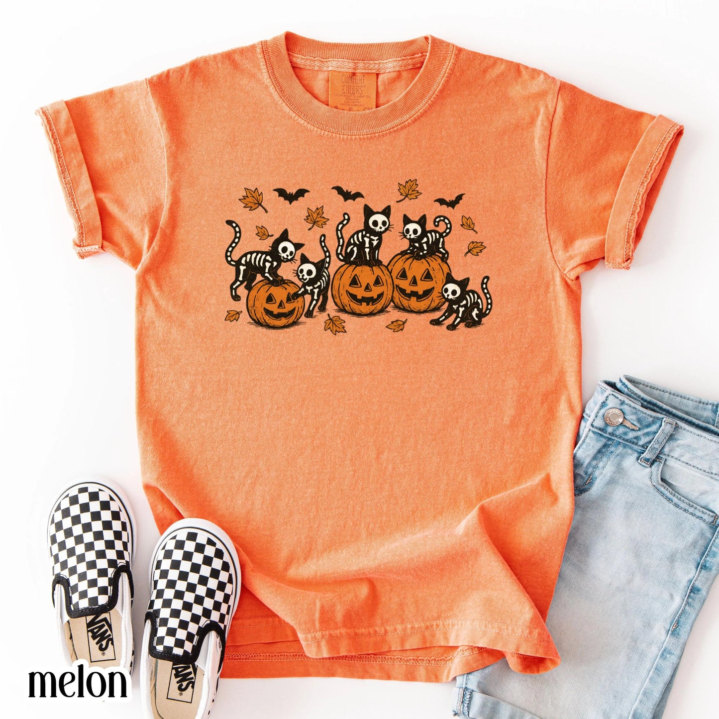 Comfort Colors Kids Halloween Shirt Cat Shirt Youth Halloween Shirt Pumpkin Kitten Tee Fall Spooky Season TShirt Pumpkin Costume T-Shrit
