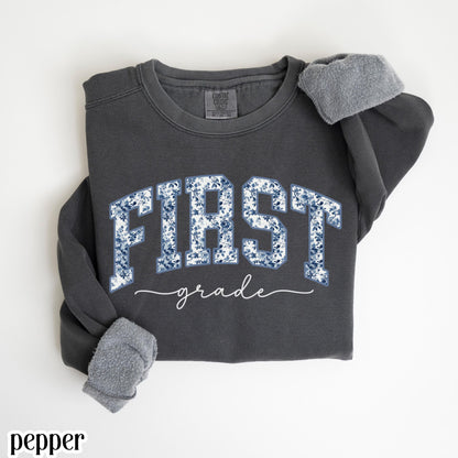 First Grade Teacher Sweatshirt Comfort Colors 1st Grade Teacher Sweater Floral Teacher Back to School Shirt Christmas Gift For Teacher