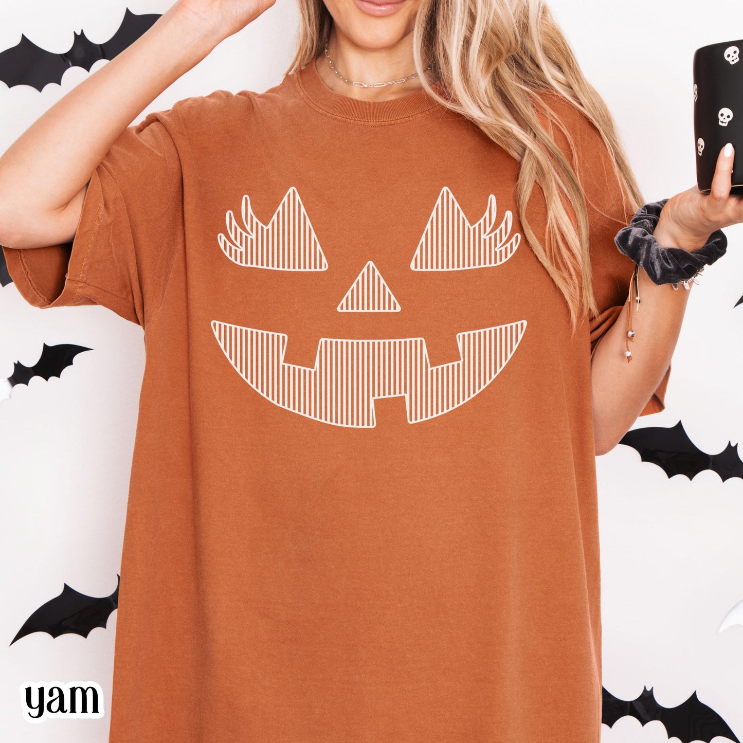 Pumpkin Comfort Colors Halloween Shirt Matching Team Cute Tshirts Fall Spooky Season Striped TShirt Graphic Jackolantern Face Teacher Tee