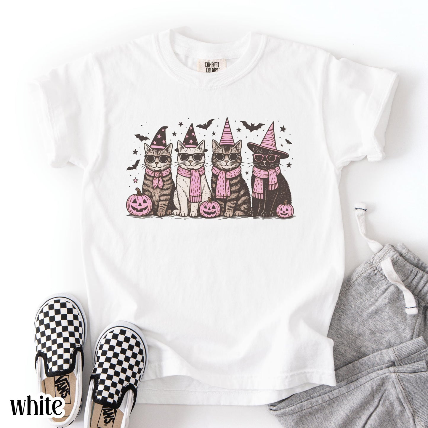 Kids Pumpkin Kitten Halloween Comfort Colors Youth Tee
