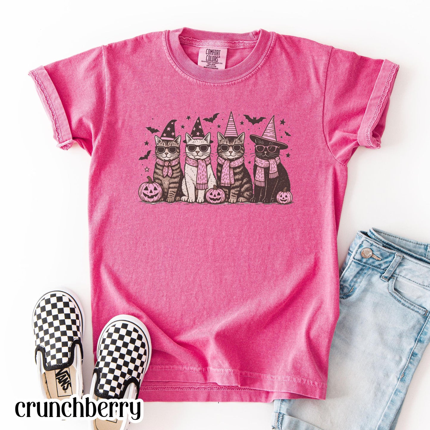 Kids Pumpkin Kitten Halloween Comfort Colors Youth Tee