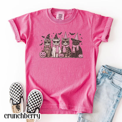 Kids Pumpkin Kitten Halloween Comfort Colors Youth Tee