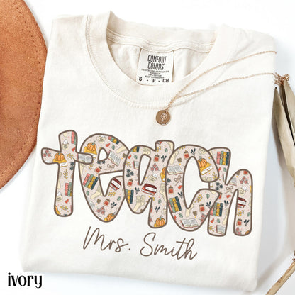 Teacher Cozy Season Comfort Color Shirt Fall Custom Teach Tshirt Pumpkin Spice Kindergarten Teacher Tshirt Preschool PreK 1st Grade Tee