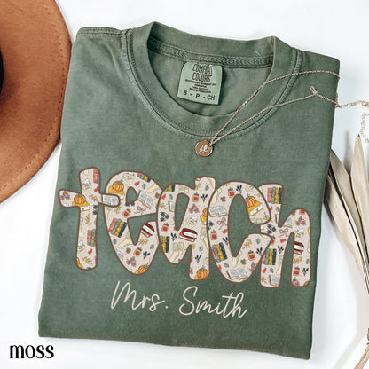 Teacher Cozy Season Comfort Color Shirt Fall Custom Teach Tshirt Pumpkin Spice Kindergarten Teacher Tshirt Preschool PreK 1st Grade Tee