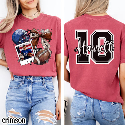 Football Comfort Colors Photo Shirt Football Mom TShirt Custom Game Day Shirt Gift for Mom High School Football Team Cheer Shirt
