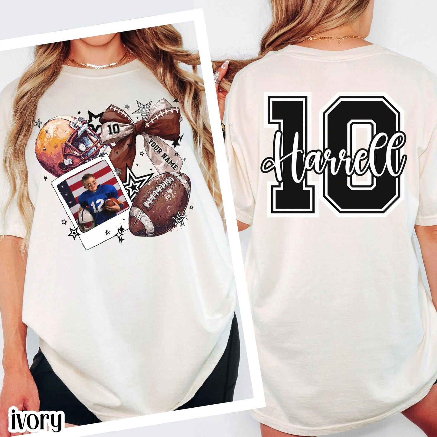Football Comfort Colors Photo Shirt Football Mom TShirt Custom Game Day Shirt Gift for Mom High School Football Team Cheer Shirt