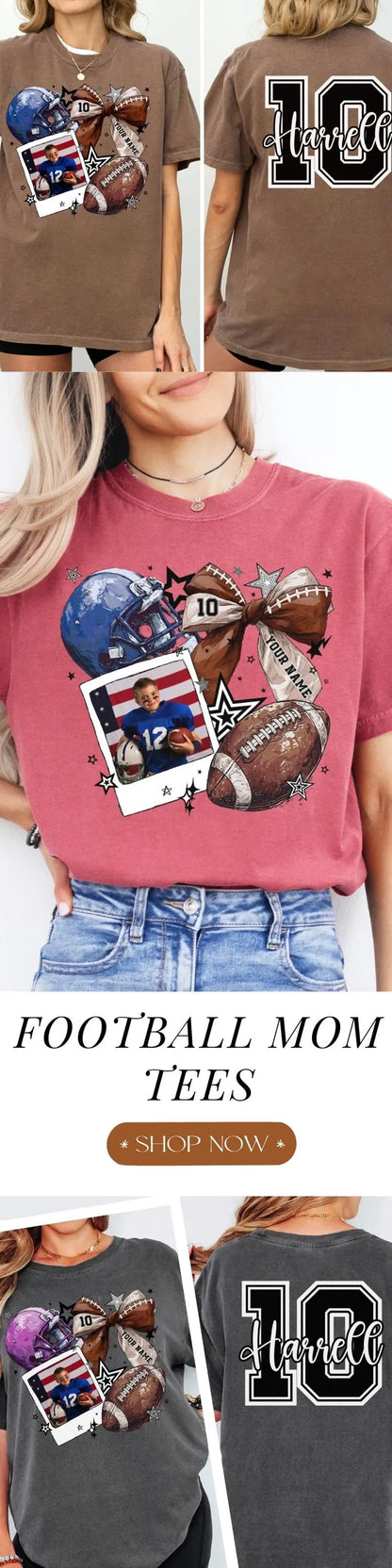 Football Comfort Colors Photo Shirt Football Mom TShirt Custom Game Day Shirt Gift for Mom High School Football Team Cheer Shirt