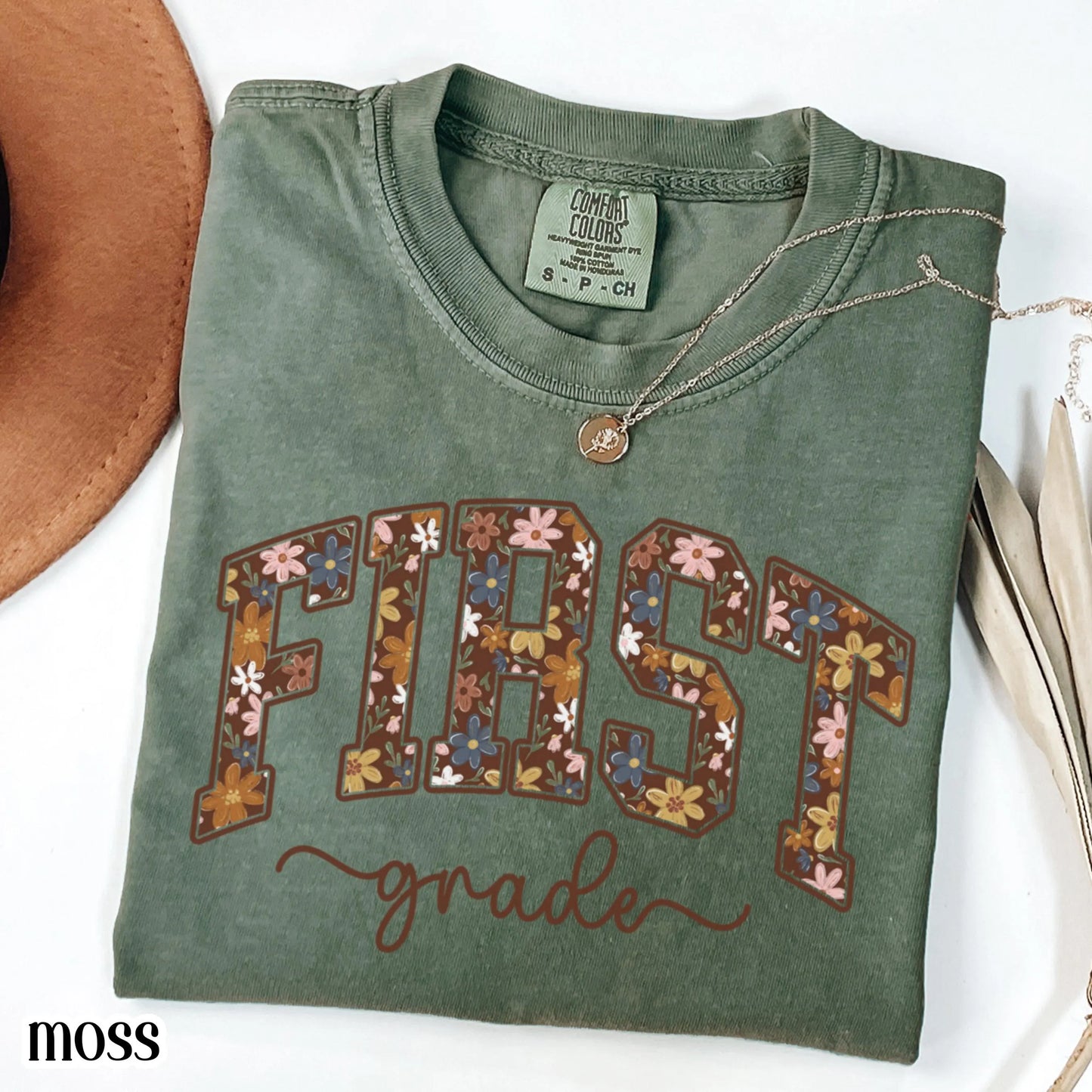Floral Fall Teacher Comfort Colors Shirt First Grade Teacher TShirt 1st Grade Teacher Tee Halloween Spooky Tee Back to School Autumn T-Shirt