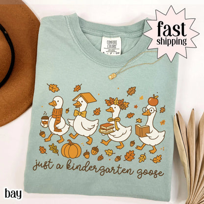 Kindergarten Fall Goose Comfort Colors Teacher Shirt Kindergarten Goose Teacher TShirt Pumpkin Silly Goose T-Shirt Autumn Back to School Tee