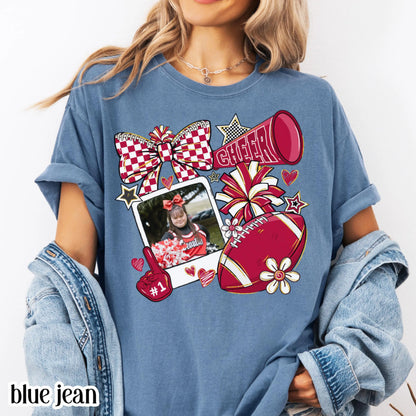Cheer Comfort Colors Photo Shirt Cheer Mom Custom Game Day Tee Gift for Mom High School Cheerleading Team Shirt Cheerleader Tshirt