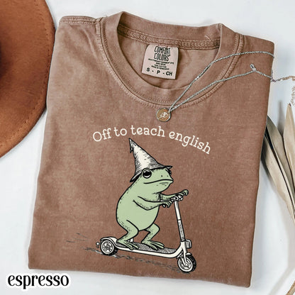 English Teacher Frog Comfort Colors Shirt Teaching Literature Tee High School Teacher TShirt Funny Frog Scooter Gift For English Teacher