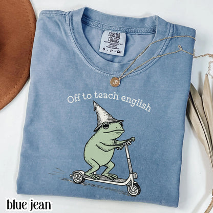 English Teacher Frog Comfort Colors Shirt Teaching Literature Tee High School Teacher TShirt Funny Frog Scooter Gift For English Teacher