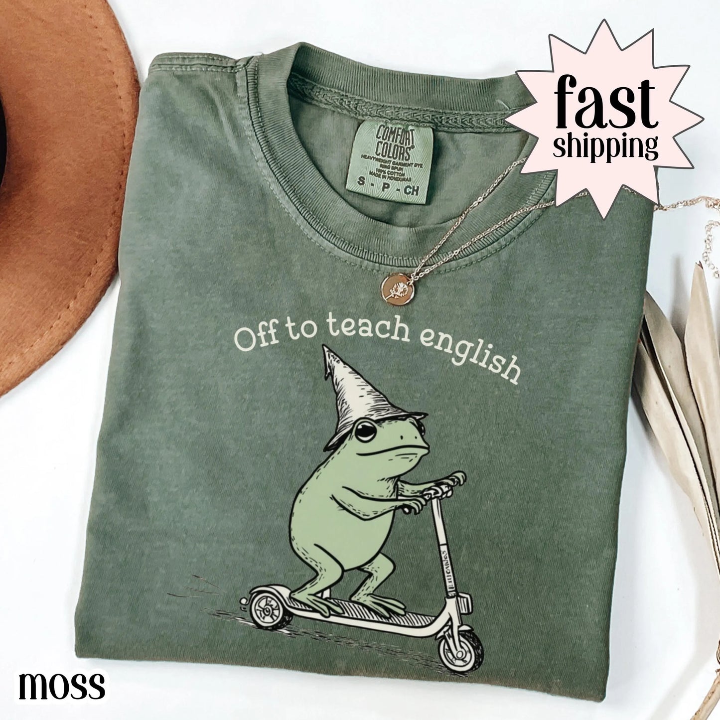English Teacher Frog Comfort Colors Shirt Teaching Literature Tee High School Teacher TShirt Funny Frog Scooter Gift For English Teacher