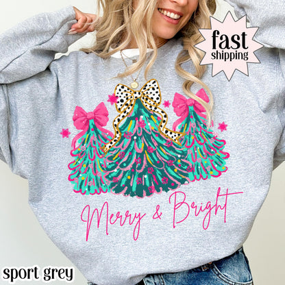 Merry & Bright Pink Christmas Tree Sweatshirt
