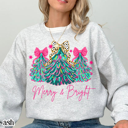 Merry & Bright Pink Christmas Tree Sweatshirt